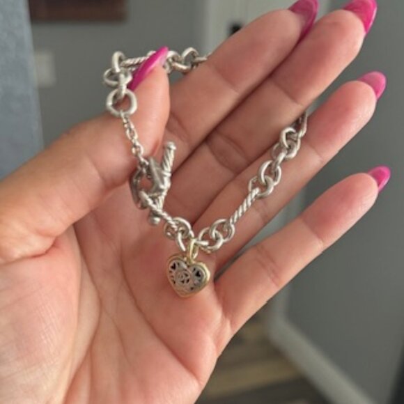David Yurman Sterling Sliver with 18K Yellow gold heart charm bracelet - Picture 9 of 10